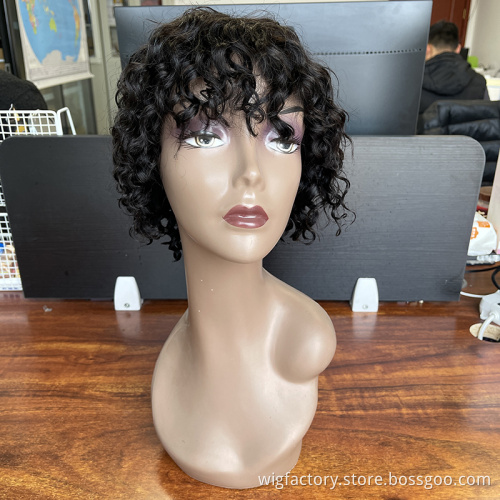 Indian virgin Human hair machine made short water wave wigs, short curly bob wig, short wigs for black women